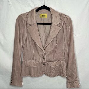 Y2K Juicy Couture Tan Crushed Velvet Blazer Sz 4 Silk Lined Rhinestone Smocked